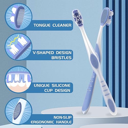 Miniatura 2 de DR.BRIGHT Cepillo de dientes mediano para adultos, cerdas medianas con mango ergonómico, limpiador de lengua, cepillos de dientes de viaje, colores