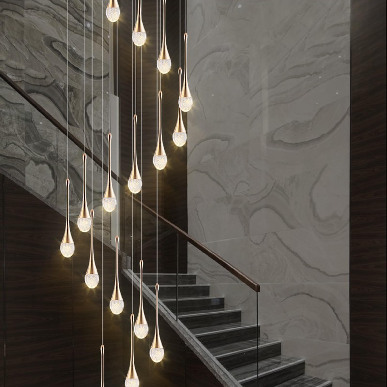 Lampadario a LED Moderno a Forma di Goccia d'Acqua per Villa, Lampada Lunga Duplex, 8 Teste