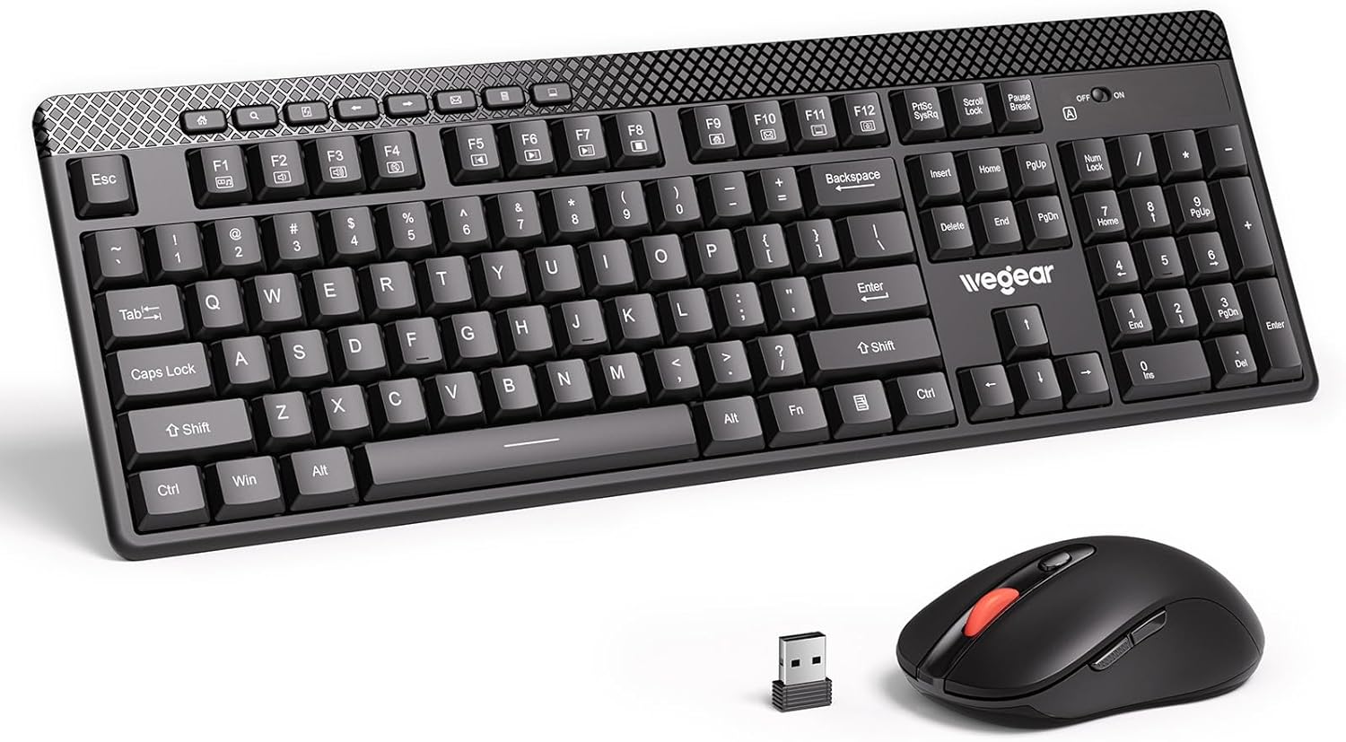 Wireless Keyboard + Mouse Combo, 5-Level Adjustable 4000 DPI Mouse, Quiet 2.4G Full Size Keyboard with 8 Additional Shortcuts, Silent Typewriter for PC, Desktop, Laptop, MacBook