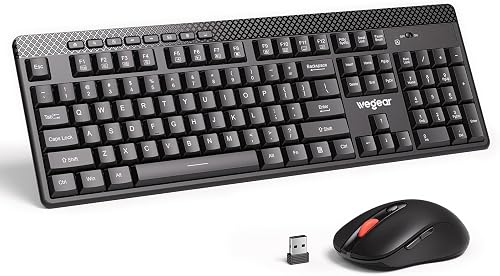 wegear Wireless Keyboard and Mouse Combo, 5-Level Adjustable 4000 DPI Mouse, Quiet 2.4G Full Size Keyboard with 8 Additional Shortcuts, Silent Typewriter for PC, Desktop, Laptop, MacBook