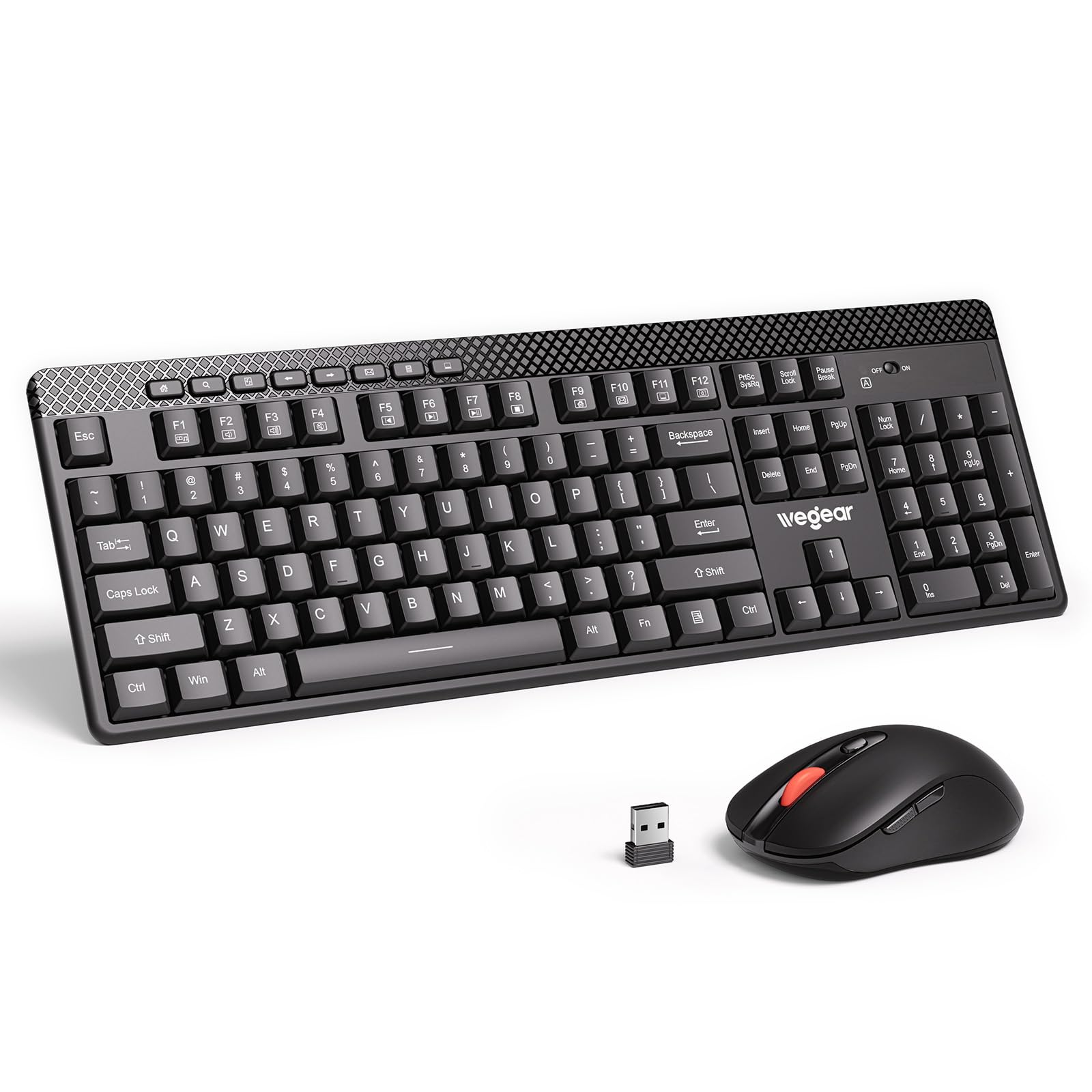 Wireless Keyboard and Mouse Combo, 5-Level Adjustable 4000 DPI Mouse, Quiet 2.4G Full Size Keyboard with 8 Additional Shortcuts, Silent Typewriter for PC, Desktop, Laptop, MacBook