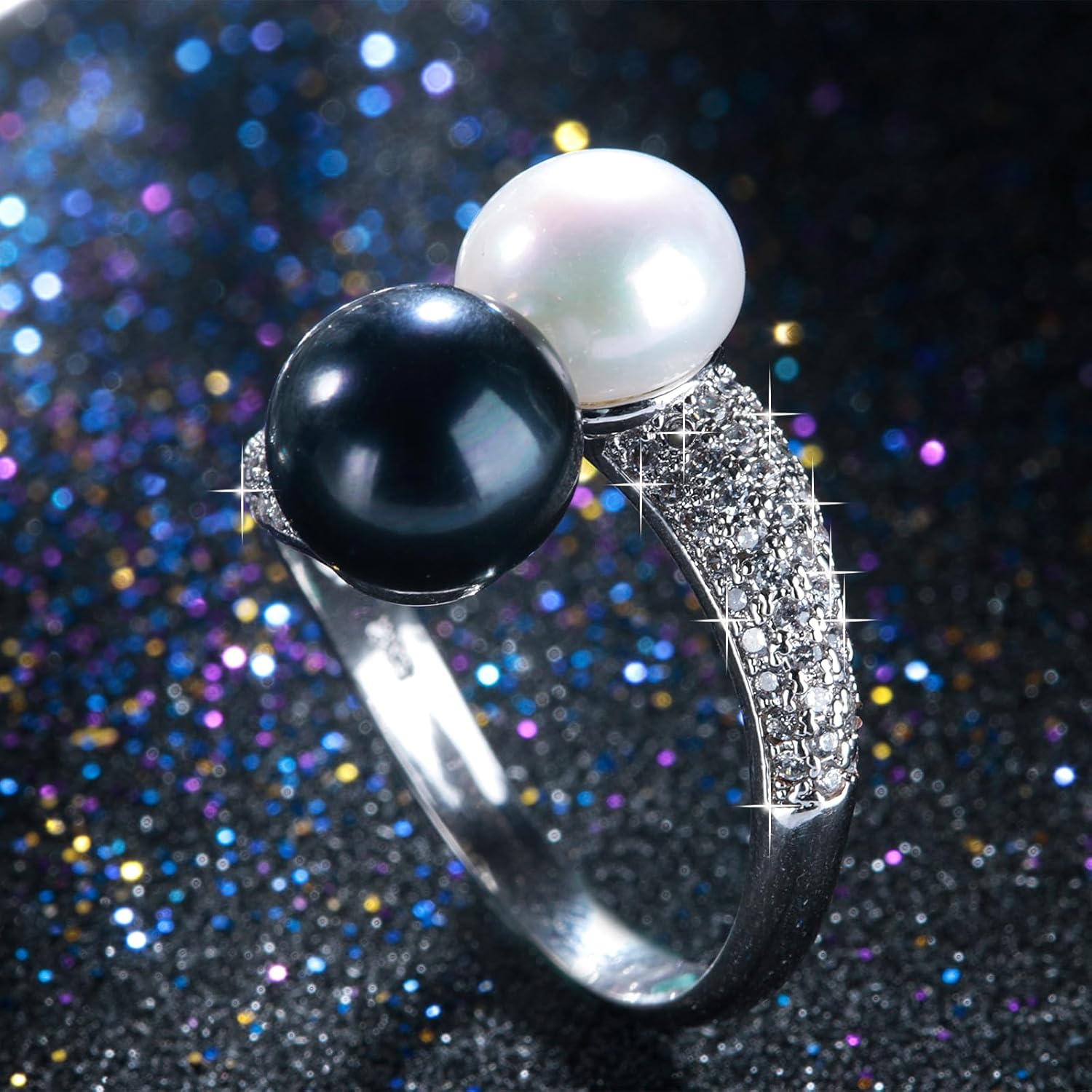 Pearl Ring Open Twist Stacking Rings for Women Freshwater Bread Pearl with Zirconia Adjustable Crossover Statement Ring Band - Image 6