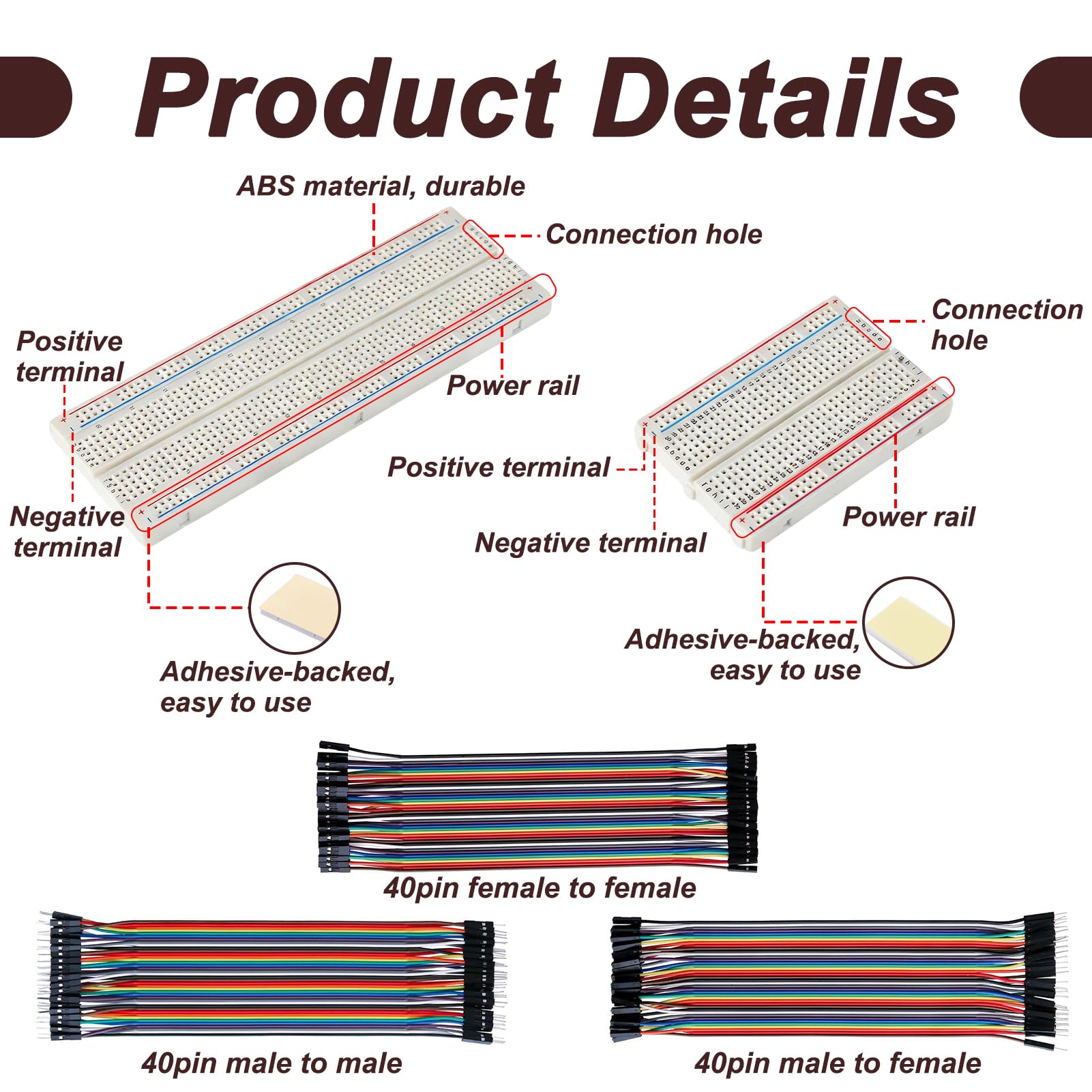 5 Kit Breadboard 400 e 830 Punti con Cavi Dupont 40 Pin, Jumper Wire Maschio-Maschio-Femmina Femmina Maschio, Piastre Senza Saldature Prova per Arduino, Raspberry Pi, Progetti Elettronici