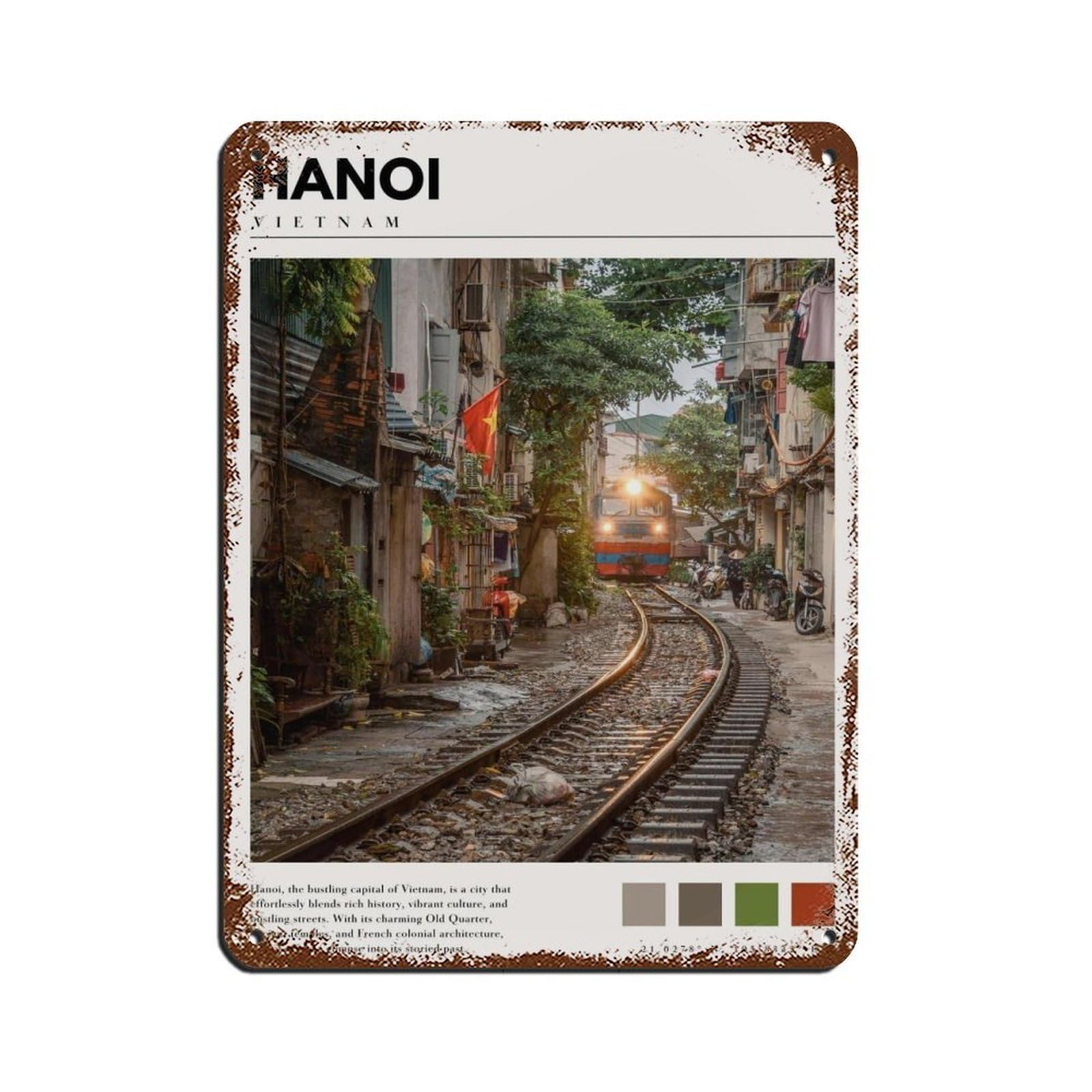 Hanoi City Travel Poster Retro Poster Metal Tin Sign Chic Art Retro Iron Painting Bar People Cave Cafe Family Garage Poster Wall Decoration 12x16inch(30x40cm)