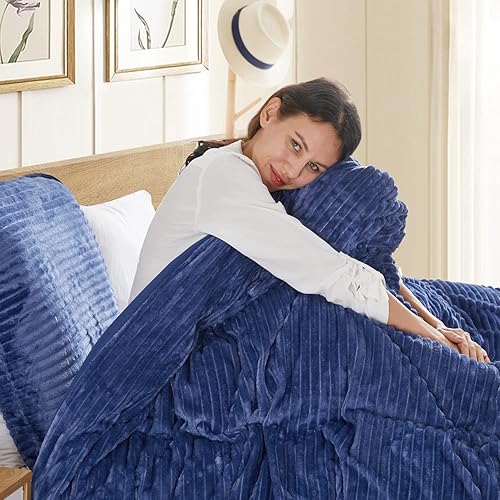 Miniatura 7 de Nestl Juego de funda de edredón de franela de alta calidad, juego de funda de edredón reversible de 3 piezas con respaldo de microfibra, 1 funda de