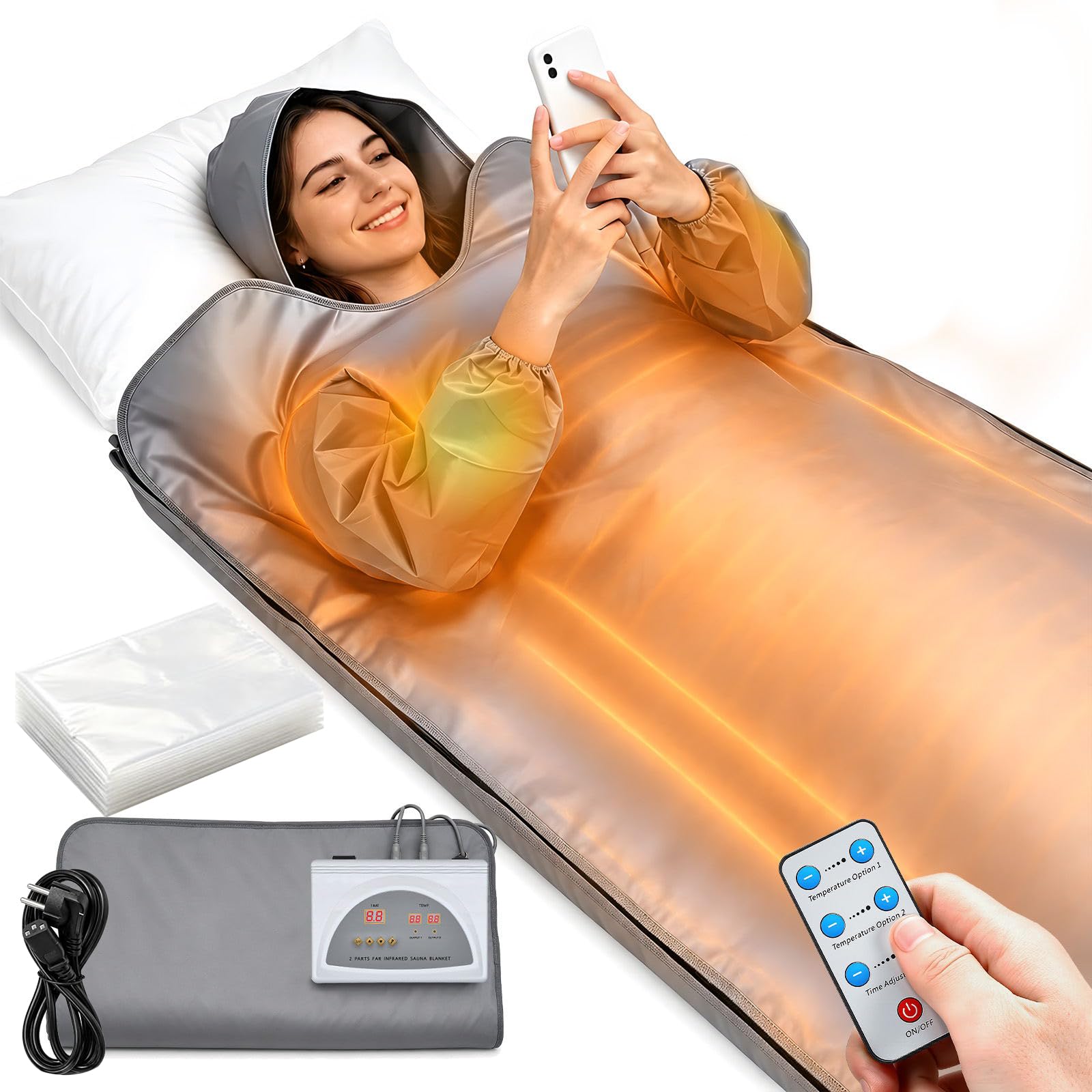 Coperta Termica Per Sauna Infrarossi, 2 Zone Cerniera E 10 Teli Protettivi