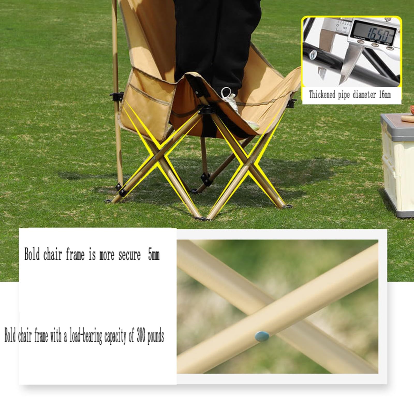 Chaise de Camping Pliable Surdimensionnée Portable avec Porte Gobelets et Accoudoirs Cadre Stable pour Extérieur Intérieur Camping Pêche Couleur Noir Gris B