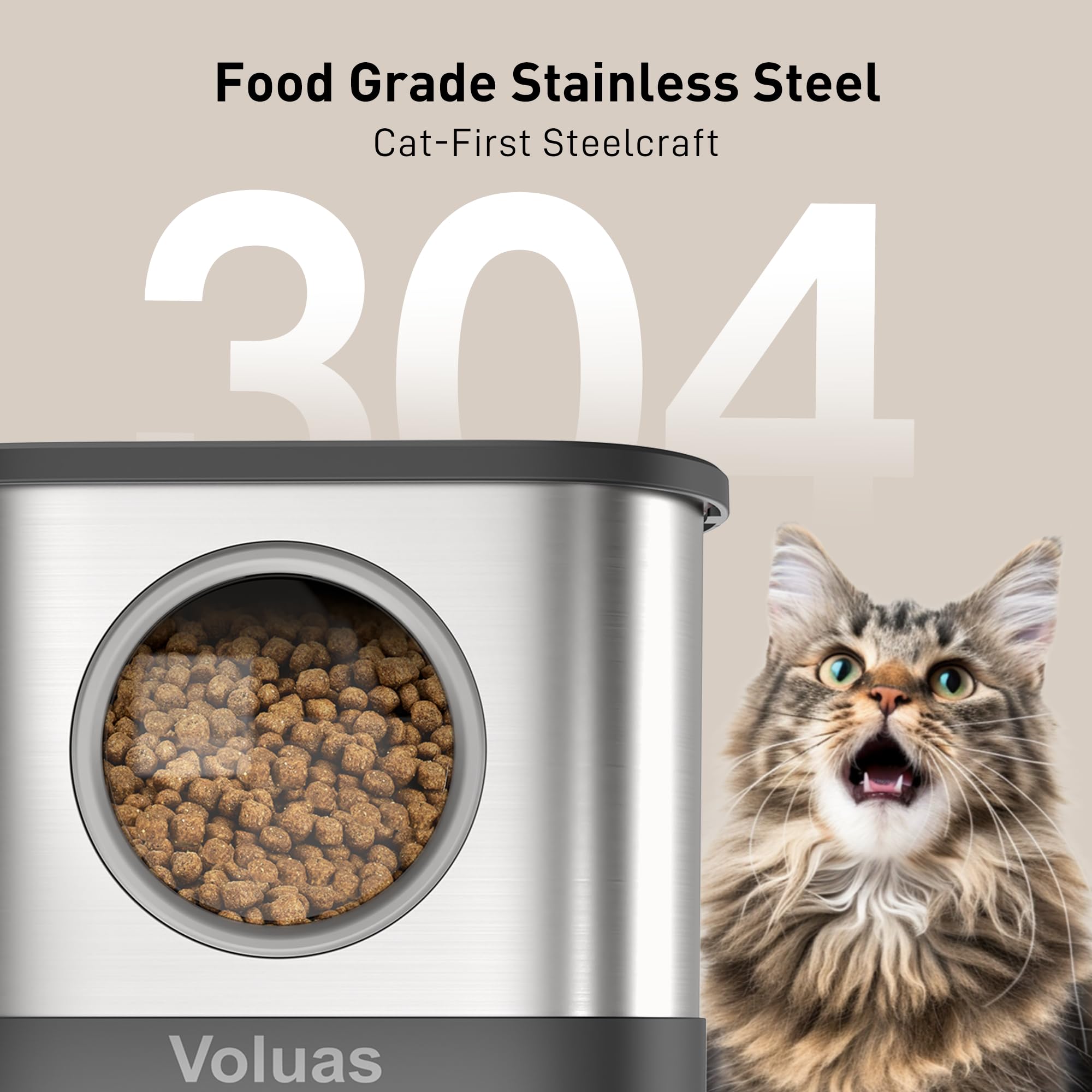 VOLUAS Automatic Cat Feeders for Two Cats,Stainless Steel 5L Pet Feeder for Cats and Dogs Timed Cat Feeder Pet Dry Food Dispenser, Silver Black - image 3