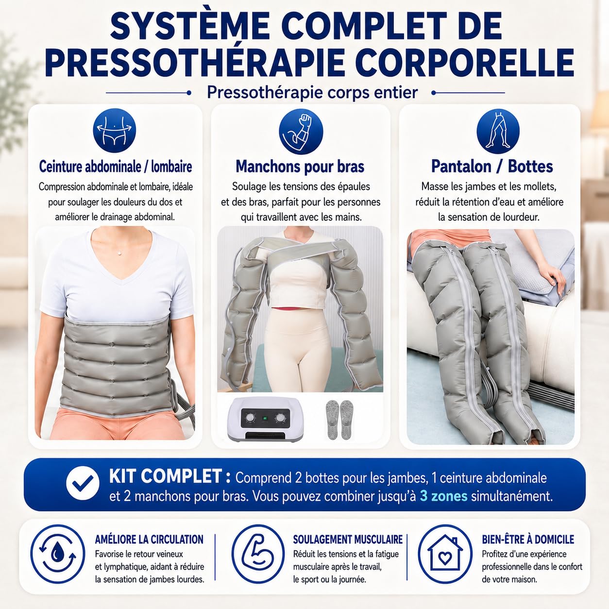 Appareil Pressothérapie Lymphatique Corps Complet -Jambes Et Ventre Et Bras