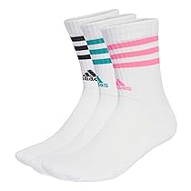 adidas Unisex – Adulto 3-Stripes Cushioned Crew Socks 3 Pairs, White, Pure Teal, Lucid Pink, Black, 8.5-10