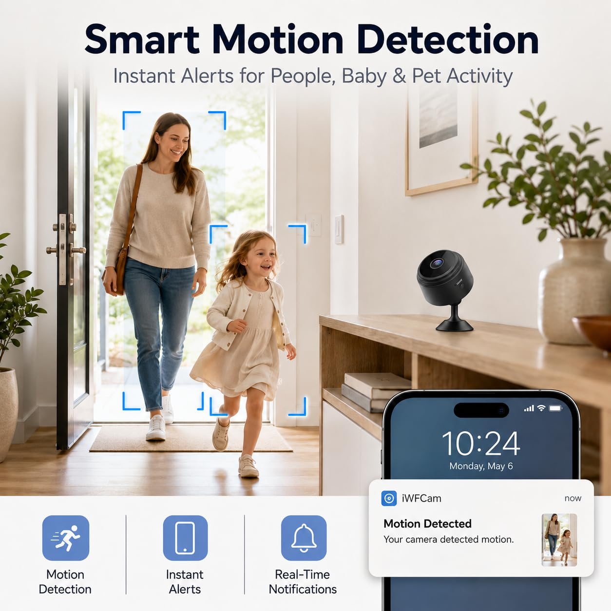 ELEFOCUS Cámara oculta, mini cámara espía inalámbrica 2K para seguridad del hogar, cámaras Espias Ocultas, cámara secreta WiFi para mascotas/bebé, pequeña cámara de niñera interior con visión nocturna