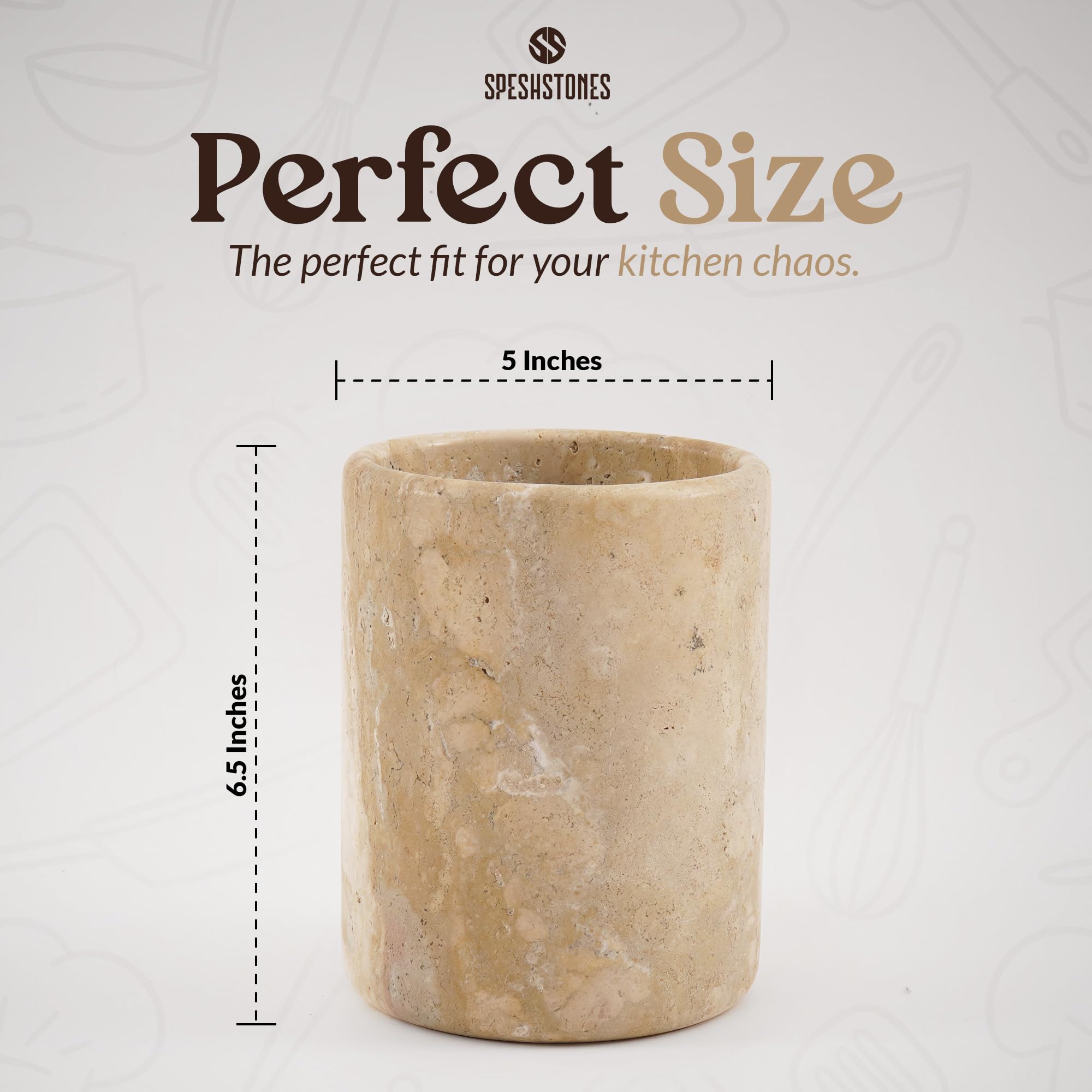 SPESHSTONES Portautensili in marmo, 16,5 cm, in pietra, per utensili da lavoro, contenitore per cucchiai e spatole, organizer, per decorazione della cucina