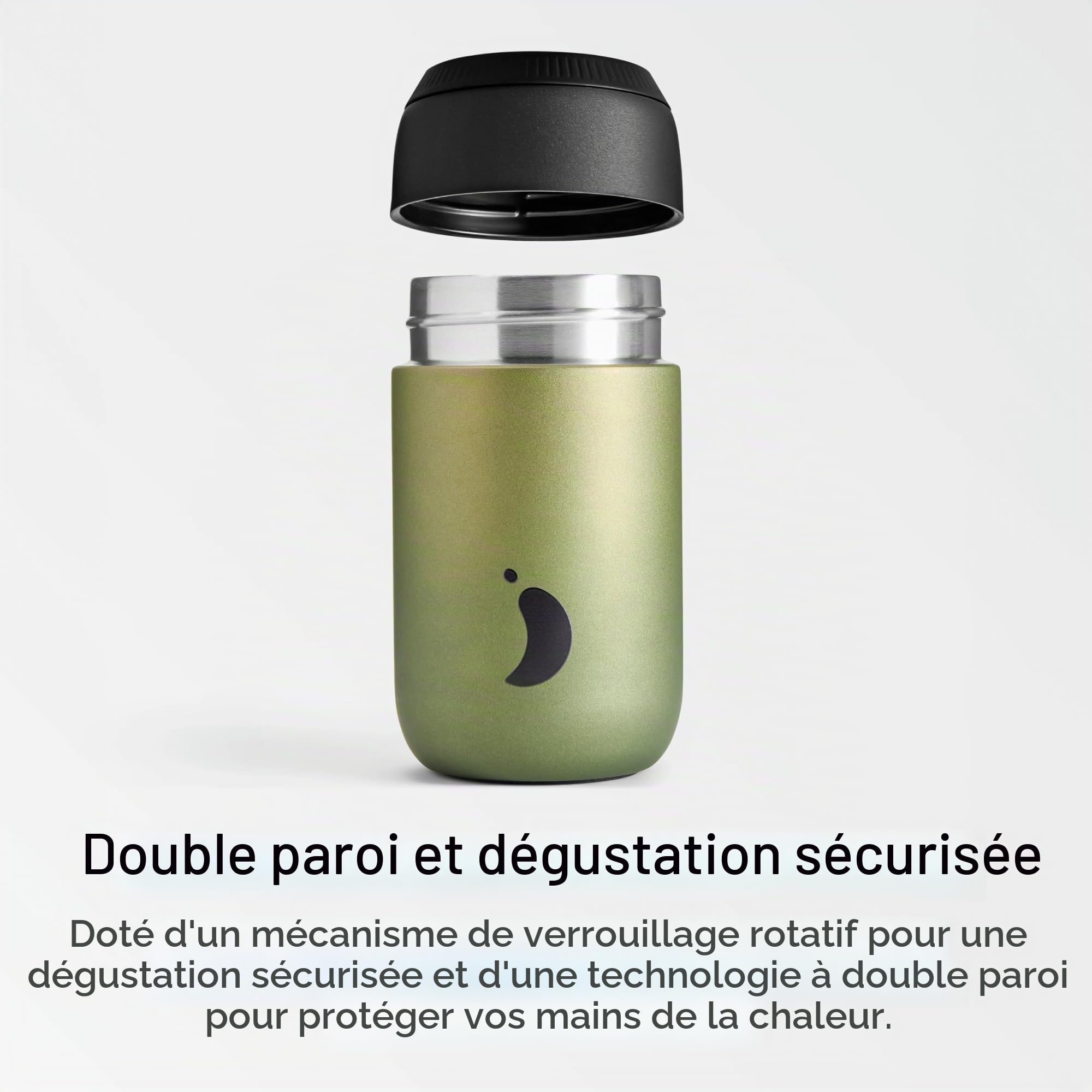Chilly's Serie 2 Tasse a Cafe Isotherme - Tasses avec Double parois & couvercles - sans BPA en Acier Inoxydable - Ombre - Moss, 340ml