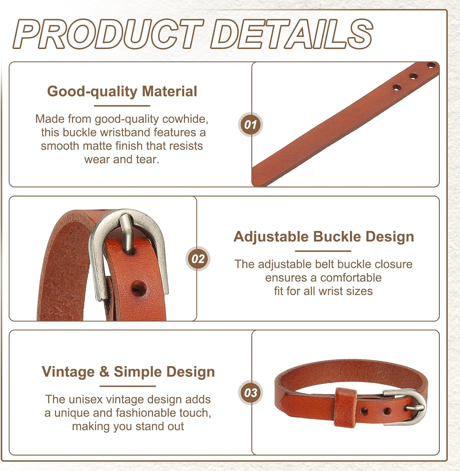 PATIKIL Leather Belt Bracelet, Men Thin Buckle Wristband Buckle Wristband for Vintage Cuff Leather Bracelet Decoration