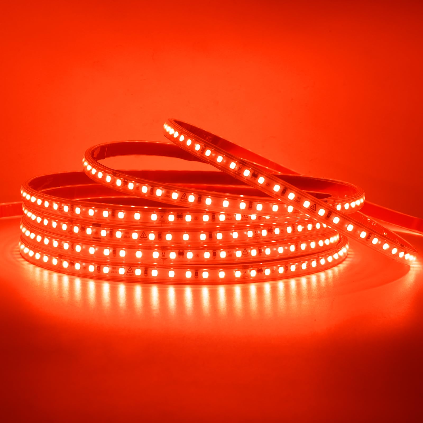 KAFULA 120LEDs/m LED Light Strip self-Adhesive, 220-240V Waterproof Flexible LED Rope Light CRI85+ 1M red Light SMD2835 Bedroom Cabinet Kitchen Decoration LED Fairy Light