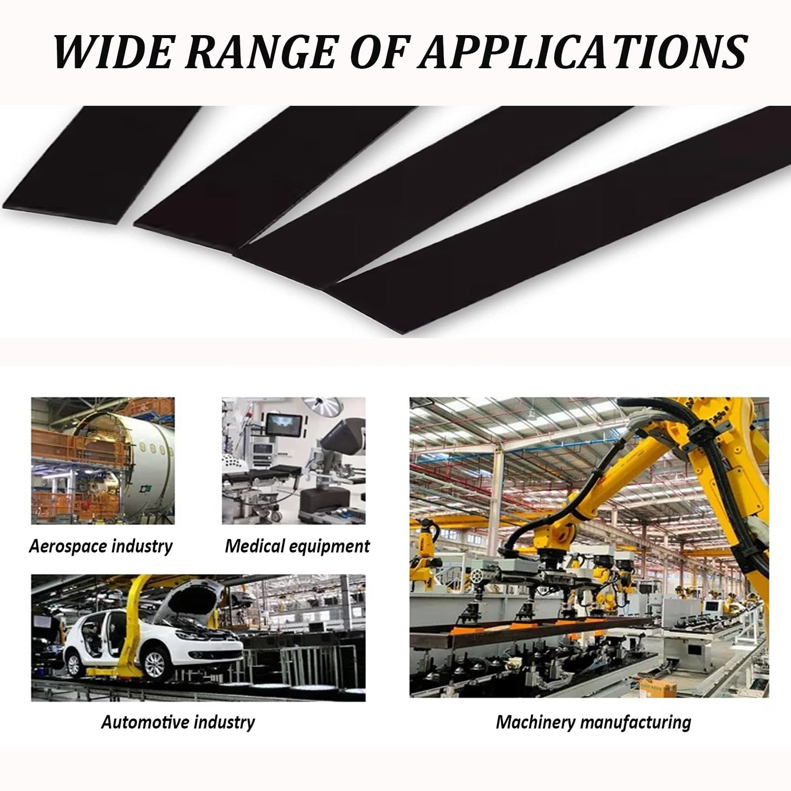 Striscia Piatta in Nylon Nero 1M di Lunghezza, Spessore 15Mm, Barra di Plastica Solida Larga 15-60Mm per Uso Industriale, Lavorazione, Taglio E Parti Meccaniche,60mm