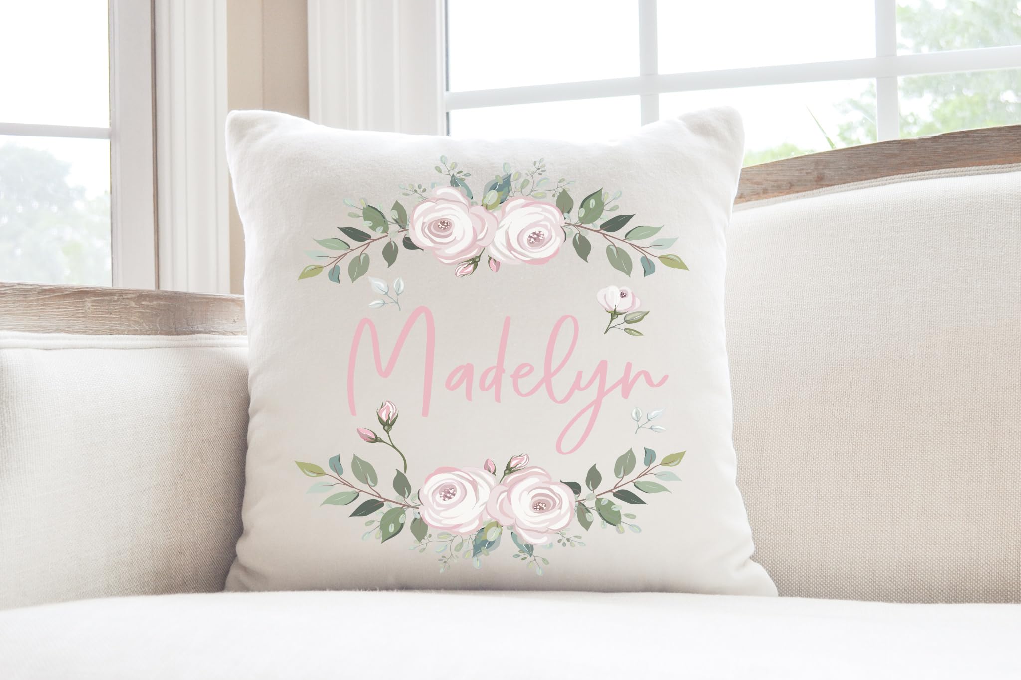 Girls Personalized Floral Pink Plush Decorative Nursery Pillow