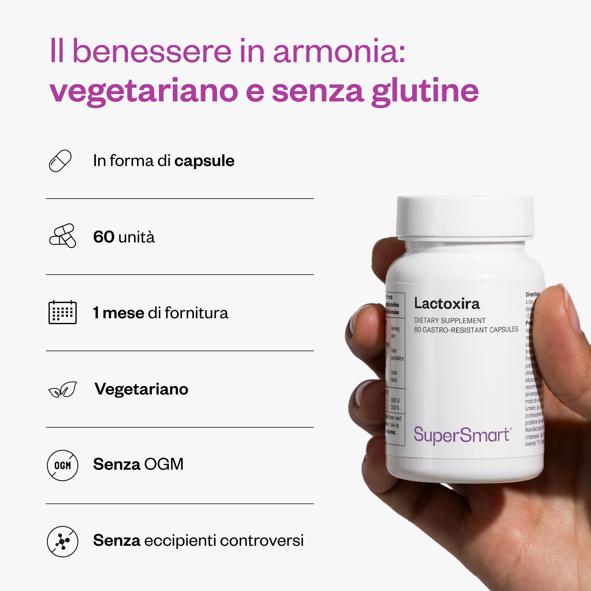 Lactoxira - Rinforza il Sistema Immunitario - Migliora l'Umore -SuperSmart | Integratore Alimentare Con 8 Fermenti Lattici Vivi Probiotici (Lactobacillus & Bifidobacterium) - No OGM - 60 Capsule DR
