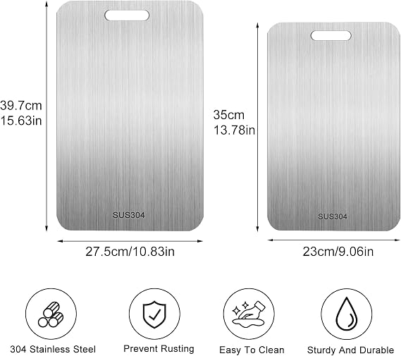 2 Pcs Titanium Cutting Board, 2025 New Multifunctional Titanium Chopping Board, Pure Titanium Cutting Board Food Grade, for Ensure The Original Taste of The Ingredients