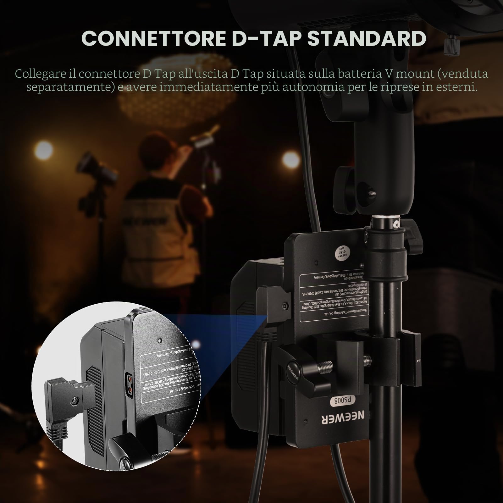 Neewer 6ft/1.8m D-Tap Maschio a 4 Pin XLR Femmina Cavo di Alimentazione PL60C LED Continua Video Luce, NC011