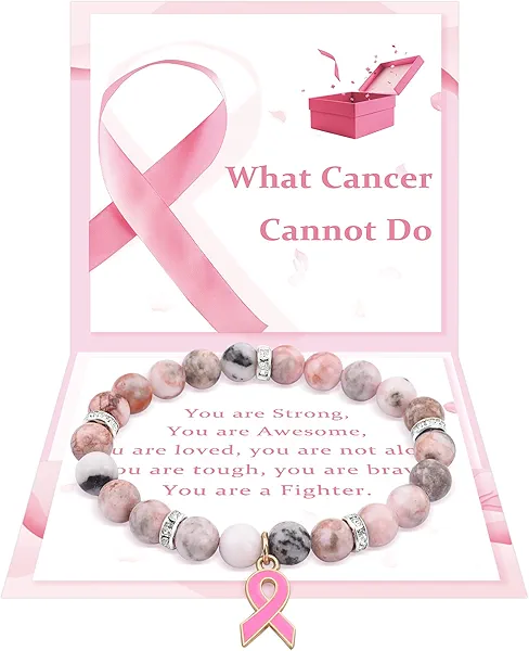 GBTBYS Breast Cancer Bracelets for Women Breast Cancer Awareness Bracelet Inspirational Encouragement Handmade Natural Stone Charm Beaded Gifts for Women Best Friend Sister