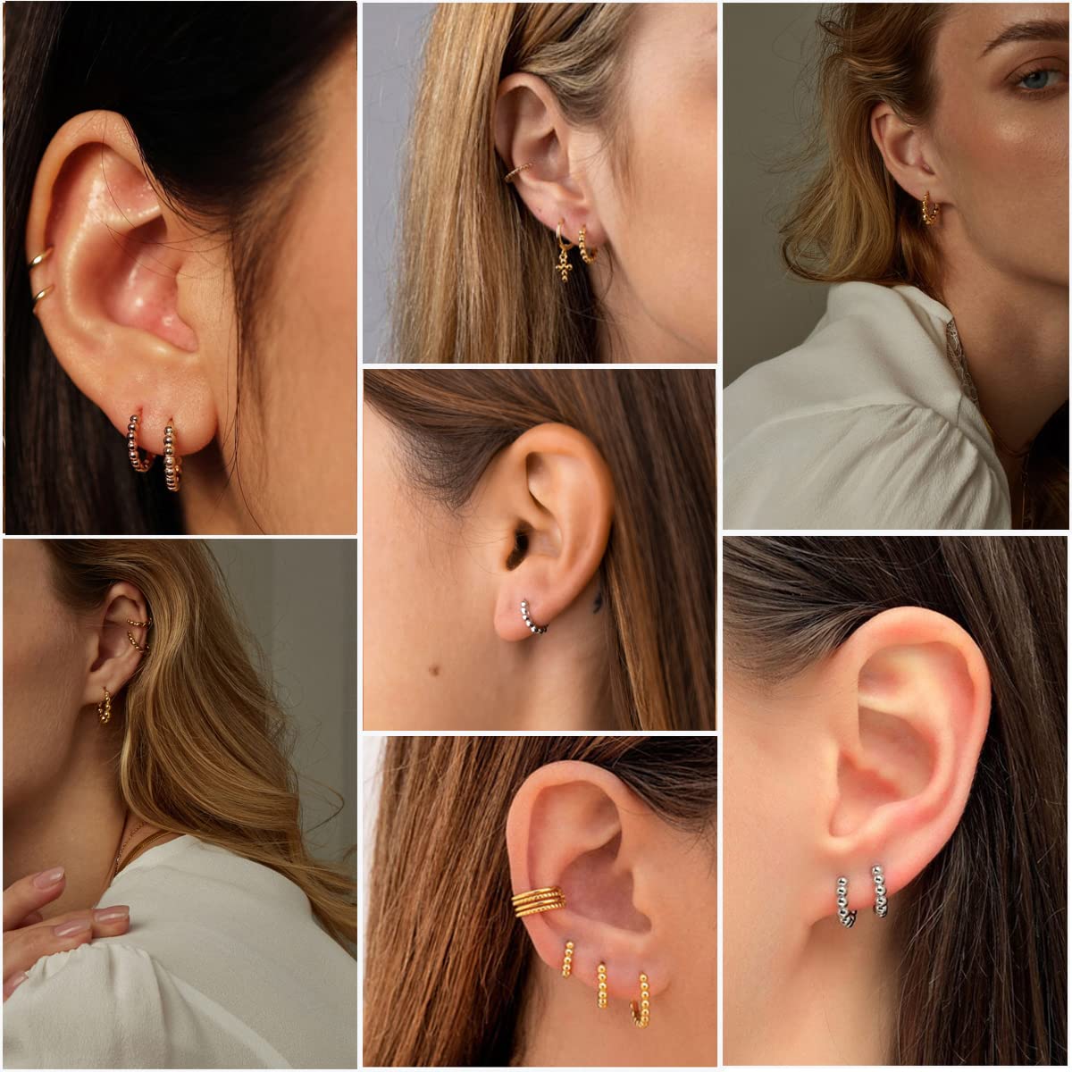 Creolen Silber Damen Ohrringe, 3 Paare 925 Sterling Silber Creolen Ohrringe Set, Hypoallergen Klein Schlafen Creolen Ohrringe, Unisex Silber Perlen Kreolen Ohrringe Set in 10, 12, 14mm