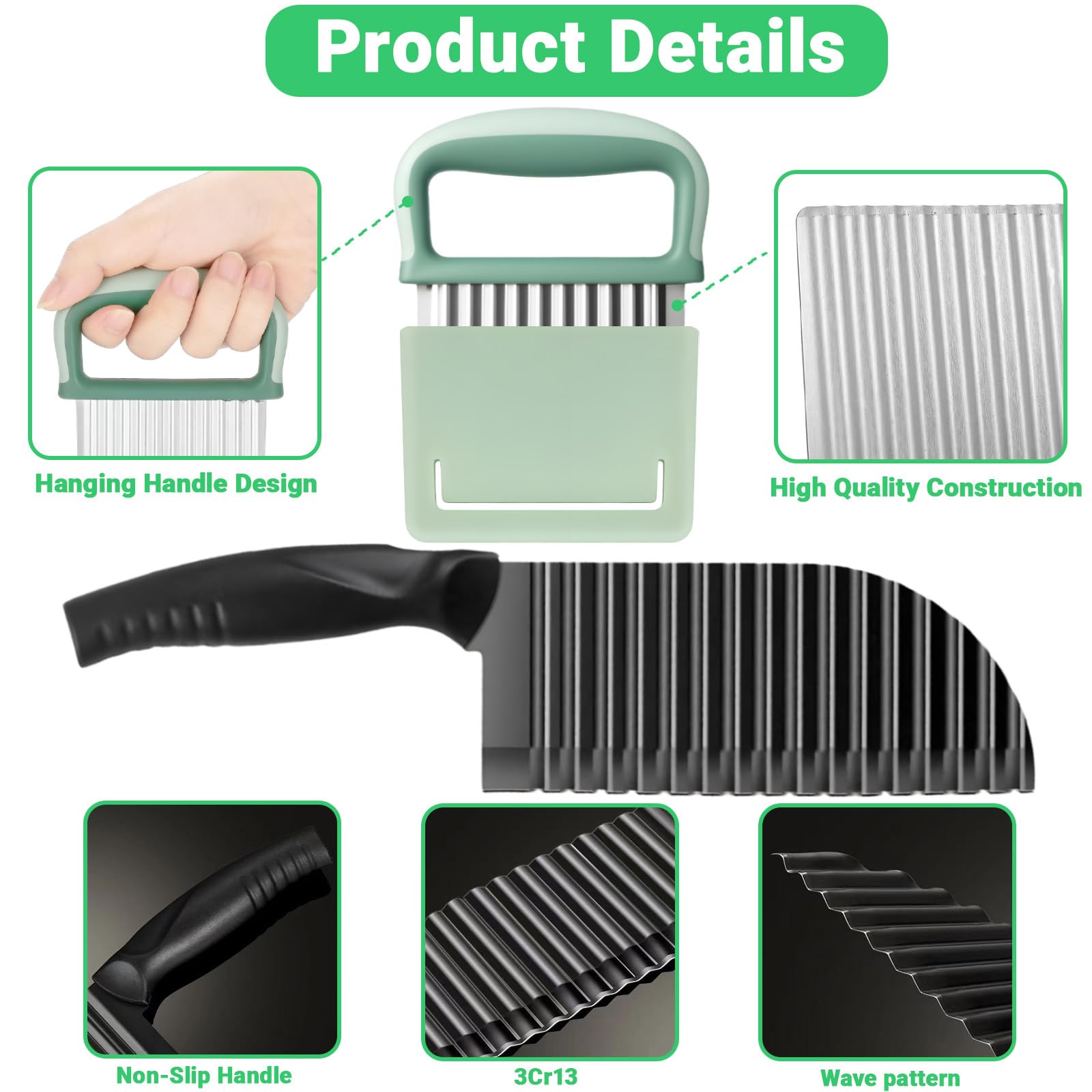 2 Pièces Couteau Ondulé et Crinkle Cutter en Acier Inoxydable, Coupe-Légumes Ondulé, Coupe Frites Trancheuse à Vagues avec Étui de Protection, pour Pommes de Terre, Carottes, Fruits et Salades