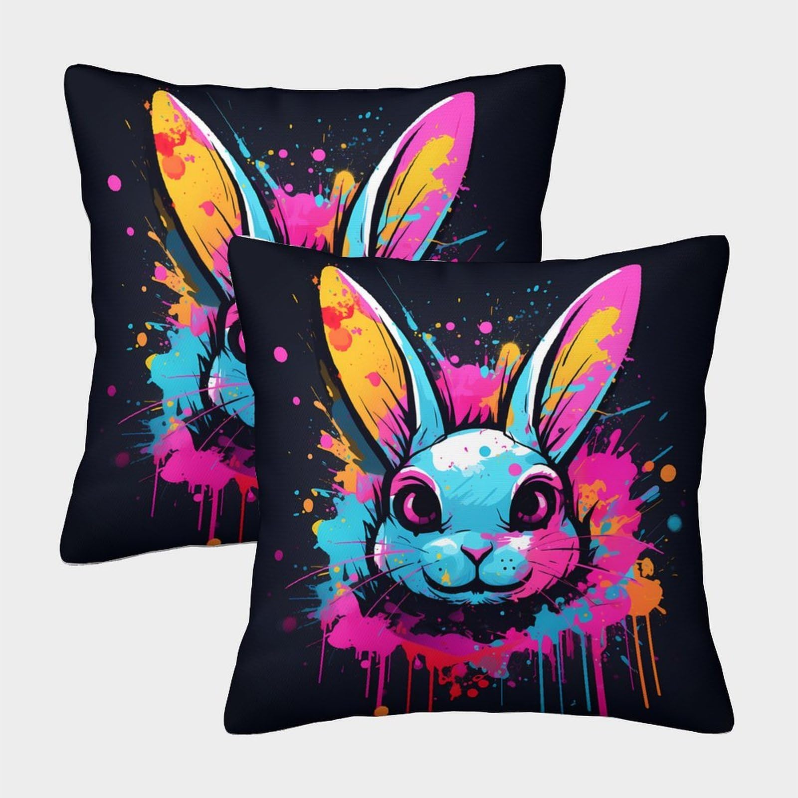 QFVANSIYO Vivid Graffiti Rabbit 3D Printed Pillowcase Microfiber Bedroom Decor Colorful Bunny Pillow Cover Soft for Home Use 40x40cm