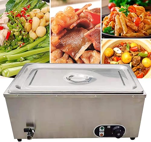 Vista 7 de Calentador de alimentos comercial, 1-Pan de acero inoxidable Mesa de vapor Calentador de alimentos 1.2KW Bain Marie Buffet Calentadores de alimentos