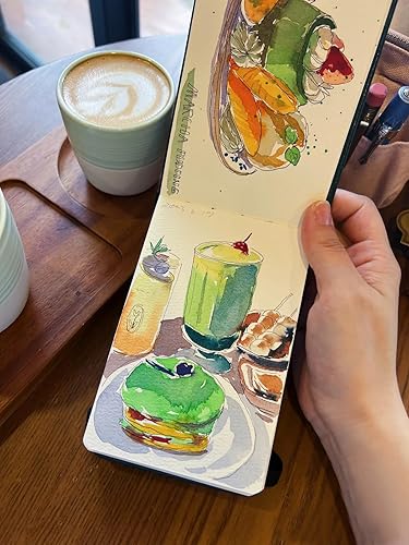Miniatura 8 de Cuaderno de dibujo de acuarela portátil, papel de acuarela de grano fino de 10.58 ozm, cuaderno de dibujo de viaje, cuaderno de bocetos de color