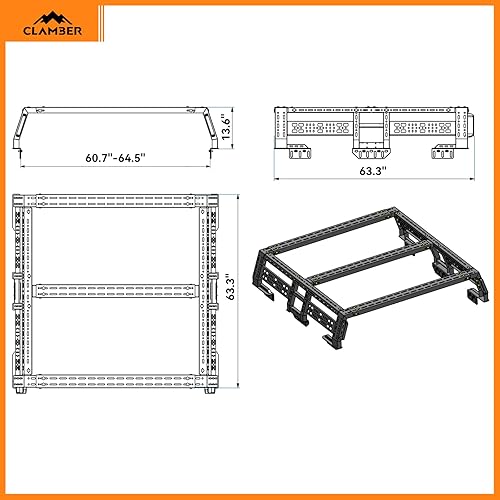 Miniatura 8 de CLAMBER Overland - Estante de cama para camioneta de tamaño completo consin rieles de cama, ancho ajustable compatible con Ford Serie F, Silverado,