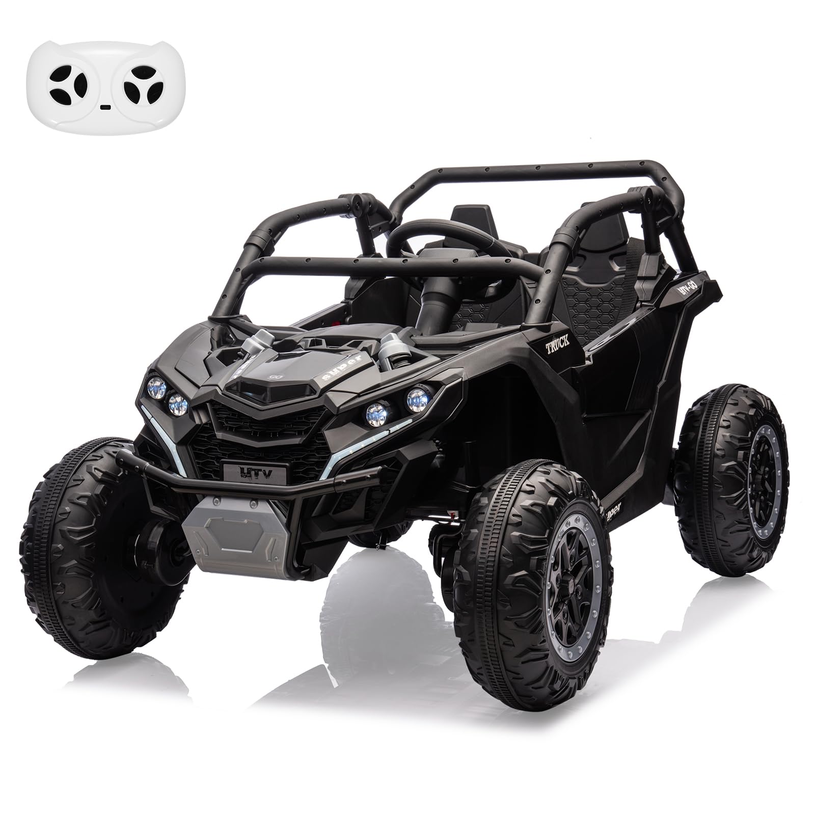 24V Ride On Car for Kids, 2 Seater Powered Electric Off-Road UTV Toy,4WD Electric Vehicle with Remote Control,LED Lights,Four-Wheel Shock Absorption,3