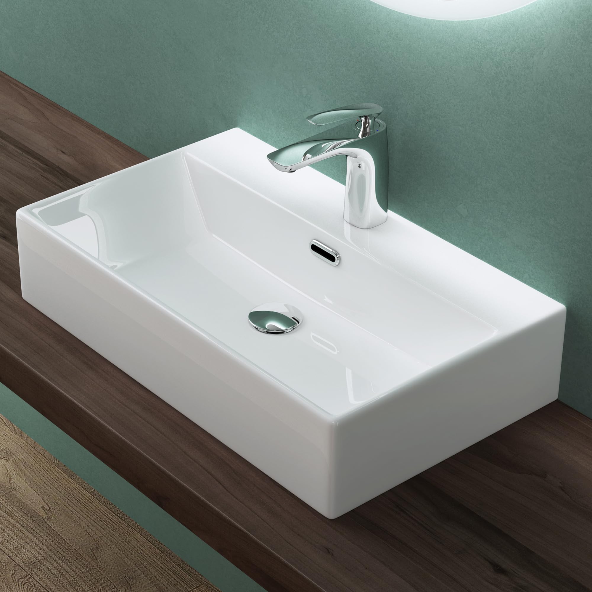 Mai & Mai Bathroom Sink Basin Countertop Wash Basin | Ceramic Rectangular White Wall-Mounted | Modern Design Bathroom Vessel Sink | WDH：60x36x13 cm | Nano-Coating Brüssel206