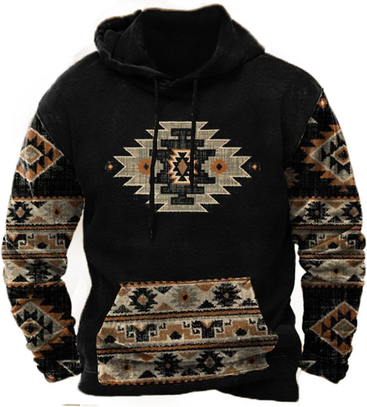 ZOCANIAMens Aztec Cowboy Hoodies Casual Long Sleeve Cowboy Sweatshirt Vintage Western Hoodies Drawstring Pullover Tops
