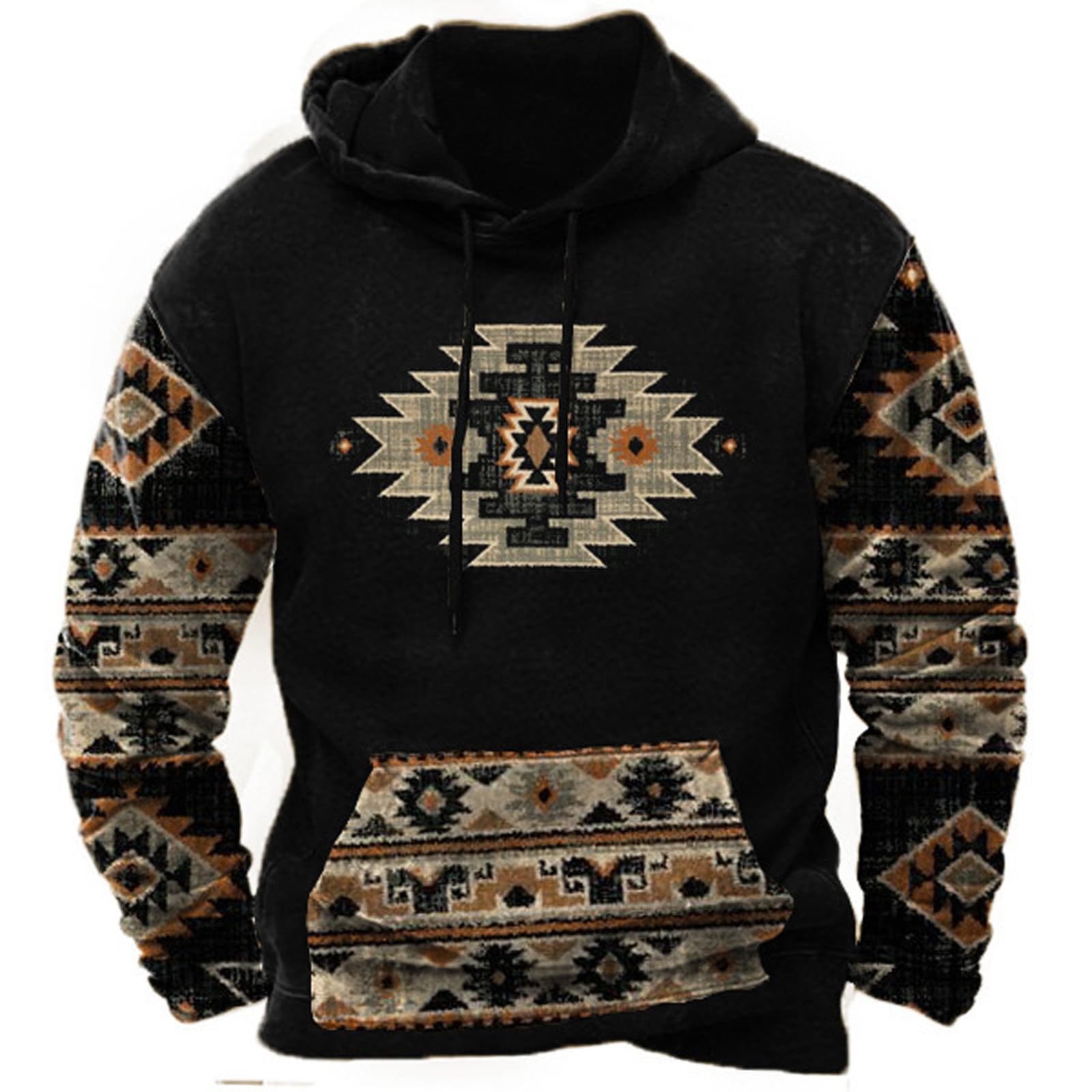 ZOCANIAMens Aztec Cowboy Hoodies Casual Long Sleeve Cowboy Sweatshirt Vintage Western Hoodies Drawstring Pullover Tops