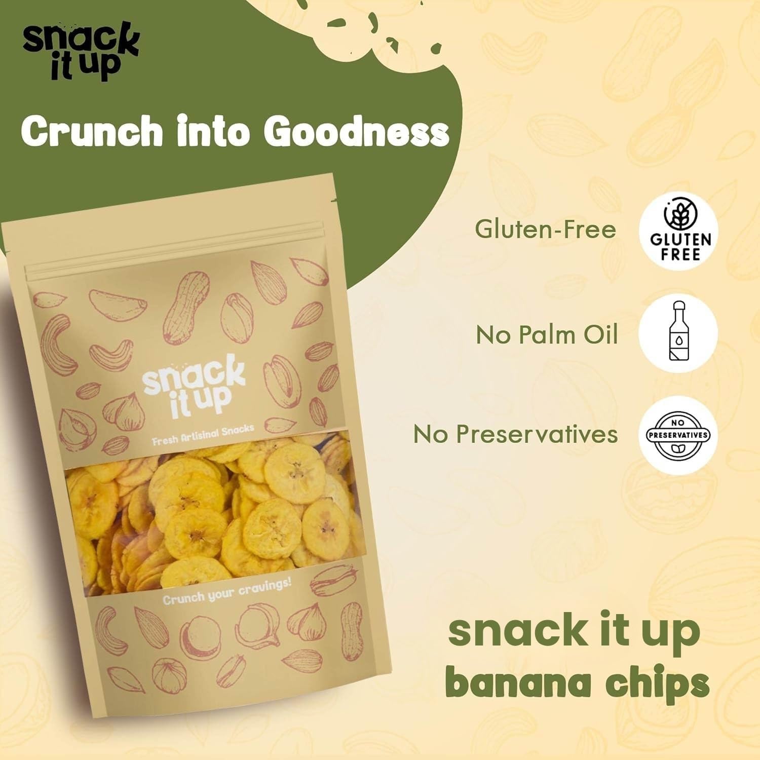 Snack It Up Premium Kerala Banana Chips in Coconut Oil | Crispy Yellow Banana Wafers | Traditional Indian Snack Kele Ke Chips | Vegan, Gluten Free, Plant Based for Kids/Adults | 100 g x 6 1