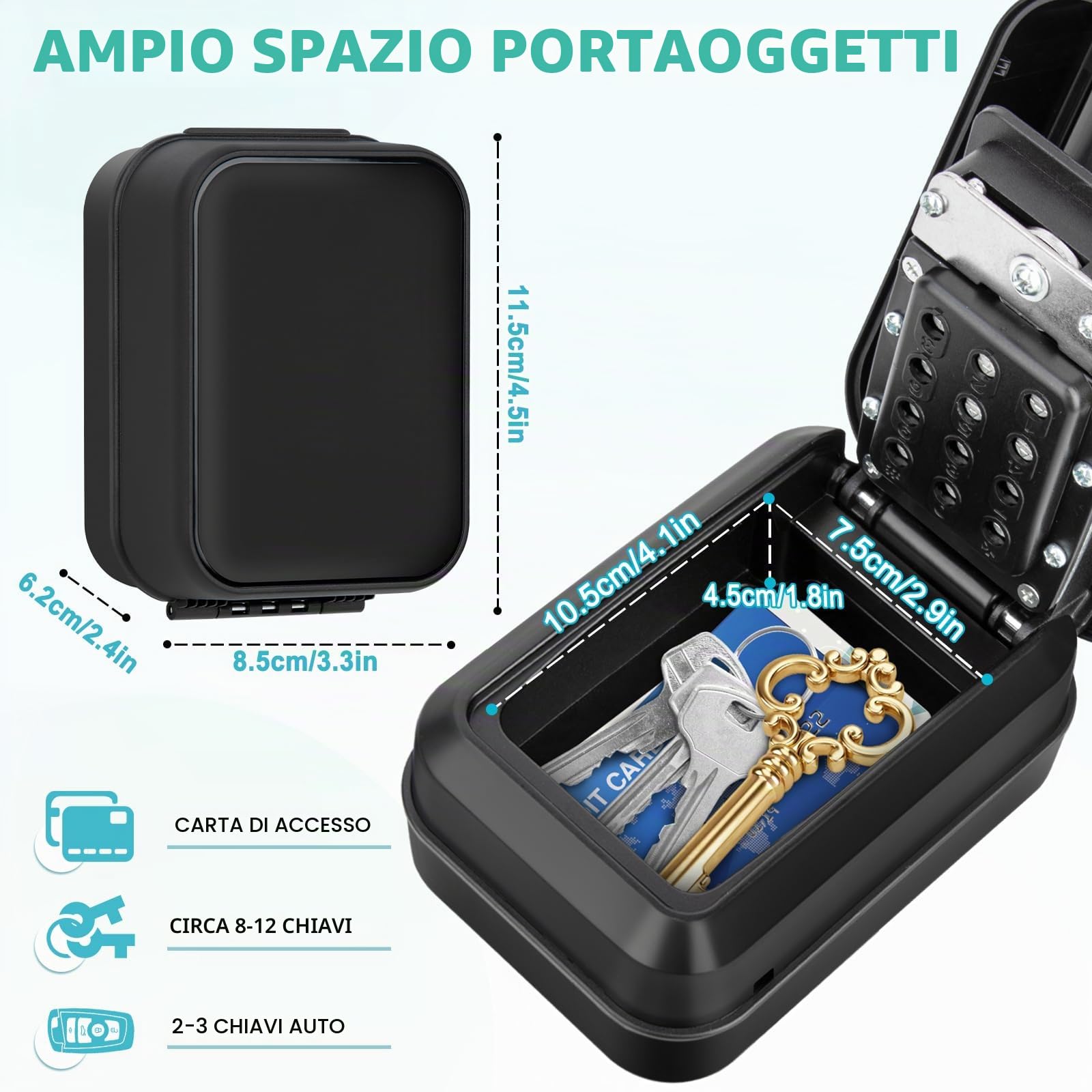 Cassetta Sicurezza Chiavi Grand Cassetta Chiavi con Codice 12 Cifre Cassaforte Chiavi Esterno Impermeabile Antiruggine e Robusto Cassetta Portachiavi Muro per Casa, Scuola, Garage-Nero