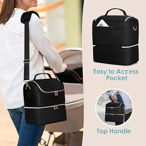 Miniatura 5 de Fasrom Bolsa para extractor de leche con compartimento enfriador compatible con bomba Elvie y Medela, bolsa de bombeo portátil con correa cruzada y