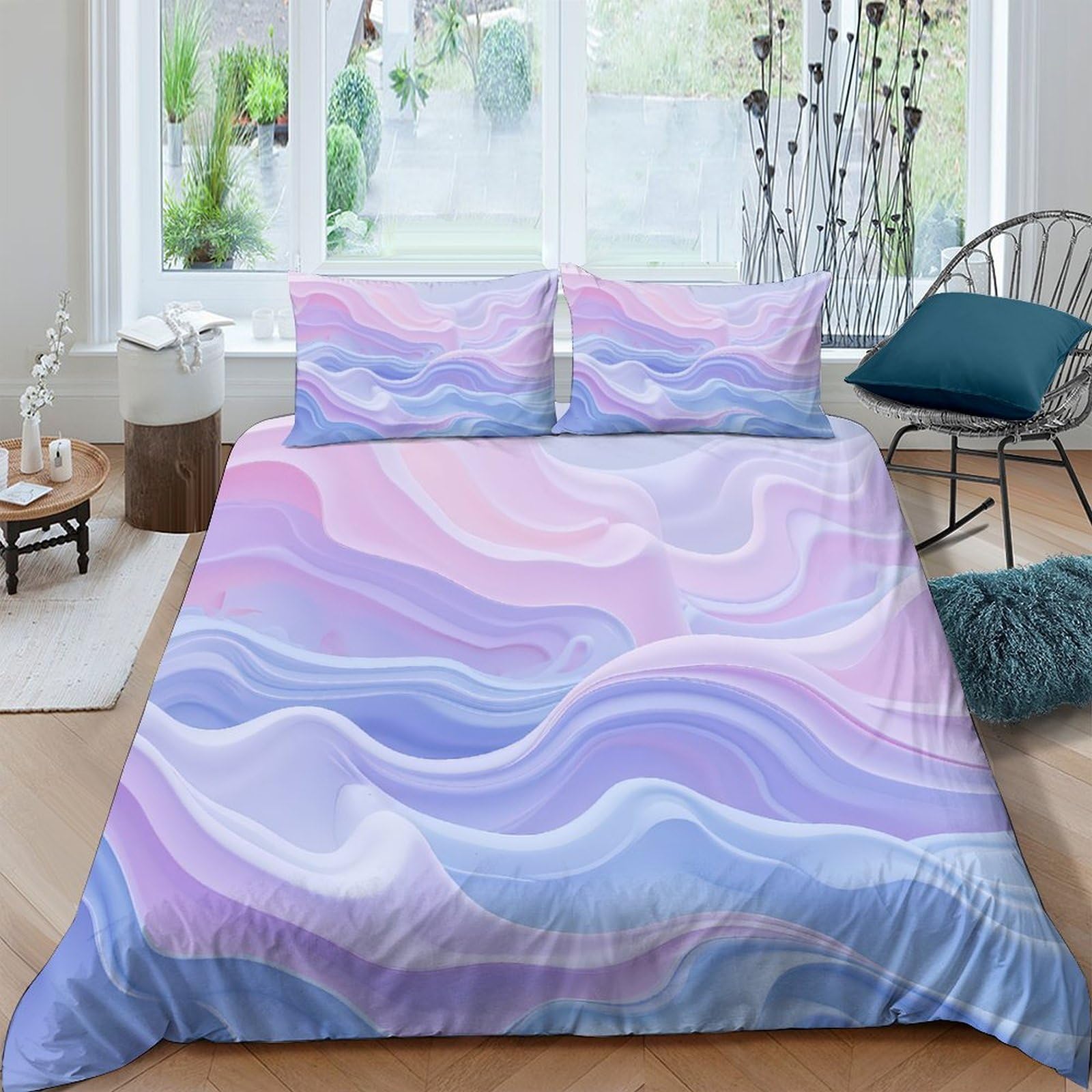 Ctjqhvkz Style-4 3D Printed Pastel Wave Fitted Sheet Microfiber Bedroom Decor Soft Breathable Gradient Bed Cover For Home Dorm Single（135X200cm）
