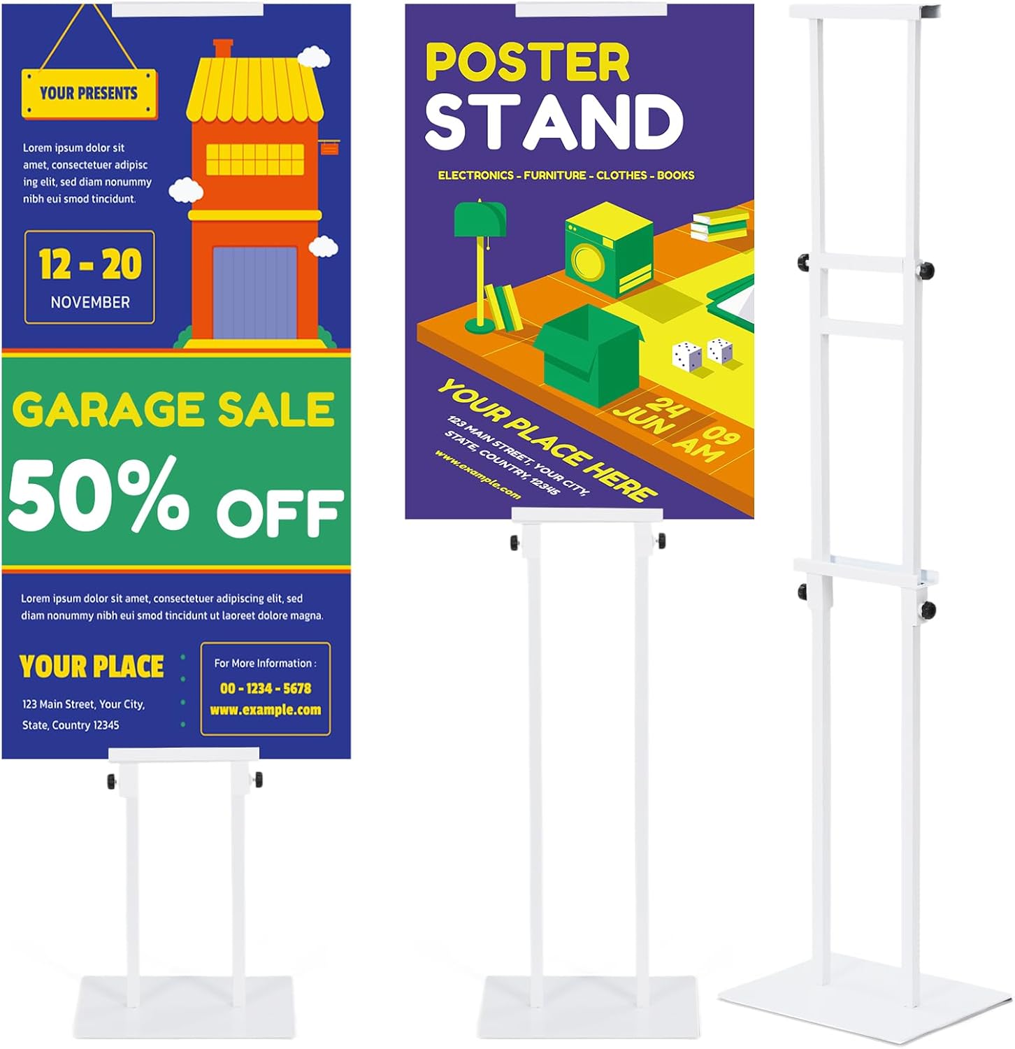 Thyle Heavy Duty Poster Stand Height up to 75" Welcome Sign Stand Double Sided Easel Holder with Non-slip Mat Base Adjustable Portable Floor Standing Sign Holder for Board & Foam(1 Pcs,White) 1 White