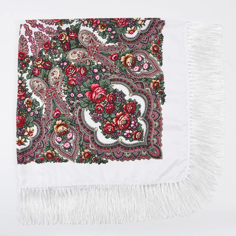 Women's Scarf Shawl Wrap Russian Babushka Traditional Retro Ukraine Style Printed tassels Square Scarfs(51inx51in)4