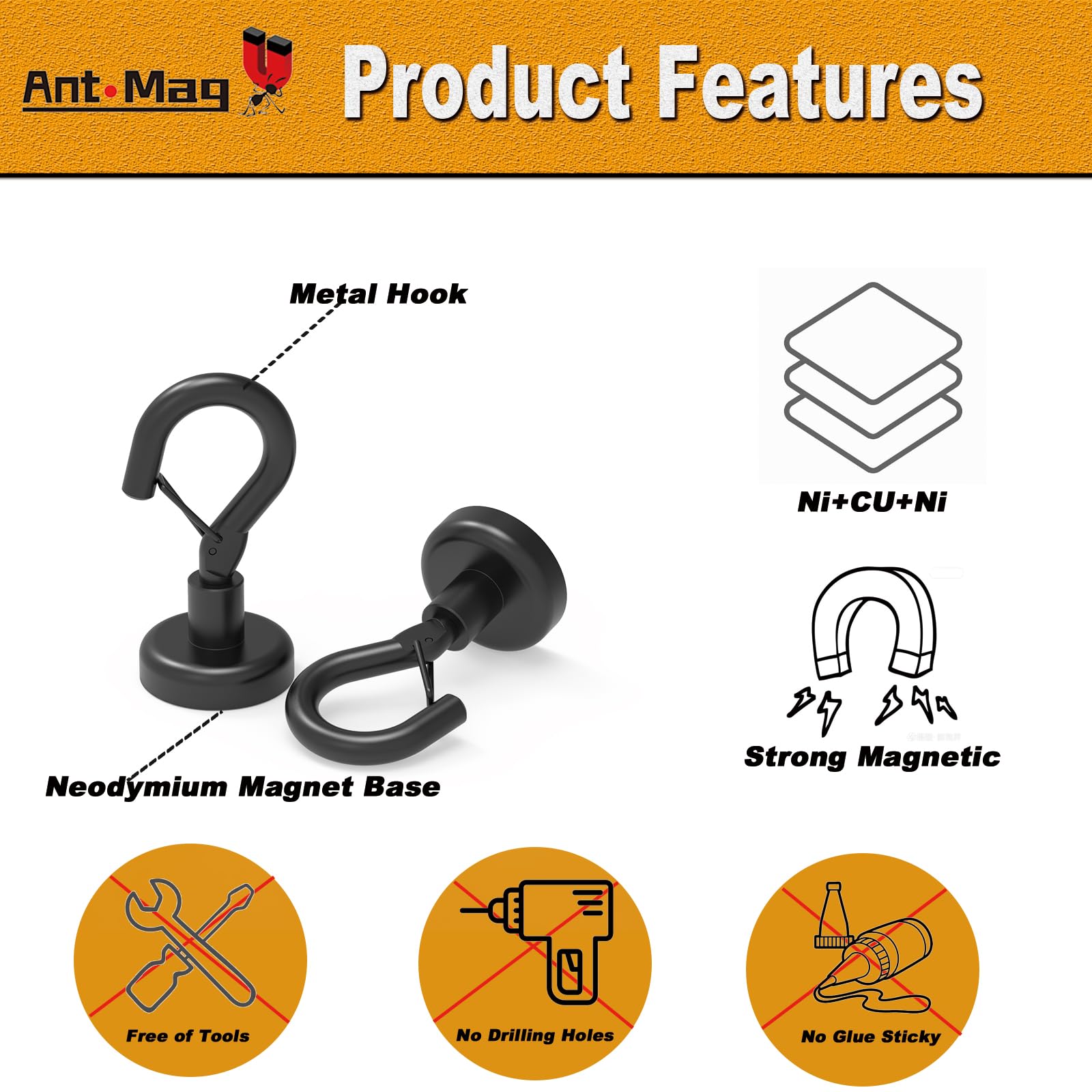 Ant Mag Magnetic Hooks Heavy Duty 22LBS Strong Magnet Snap Hooks 8 Pack — Amazon image 4
