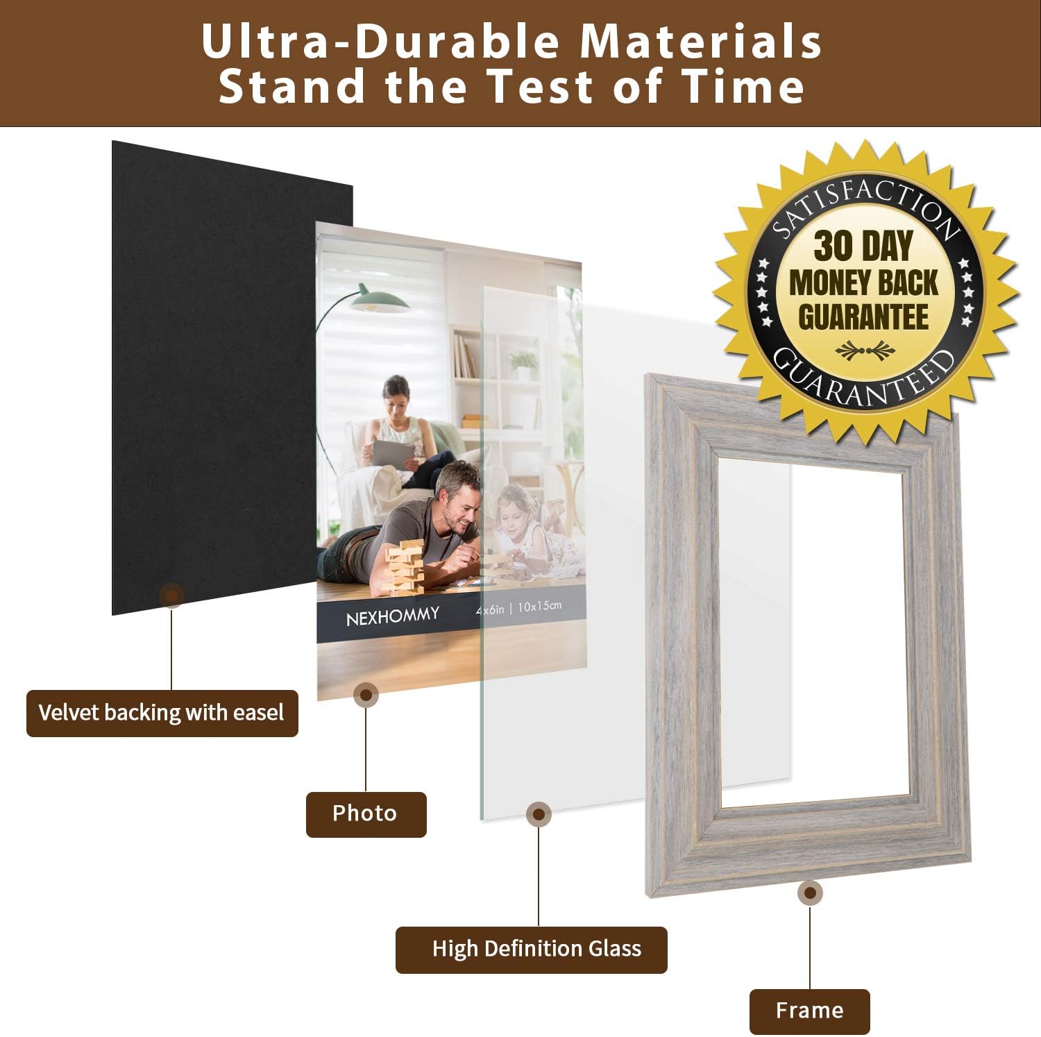 4x6 Picture Frames Distressed Gray - Weathered Look (3 Pack) Farmhouse Wood Grain Designed with High Definition Glass For Table Top Display And Wall Hanging Set of 3