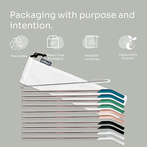 Miniatura 5 de purifyou Pajitas de acero inoxidable de 14.5 pulgadas con puntas de silicona de platino, para Stanley y otros vasos de 40 onzas, juego extra largo y