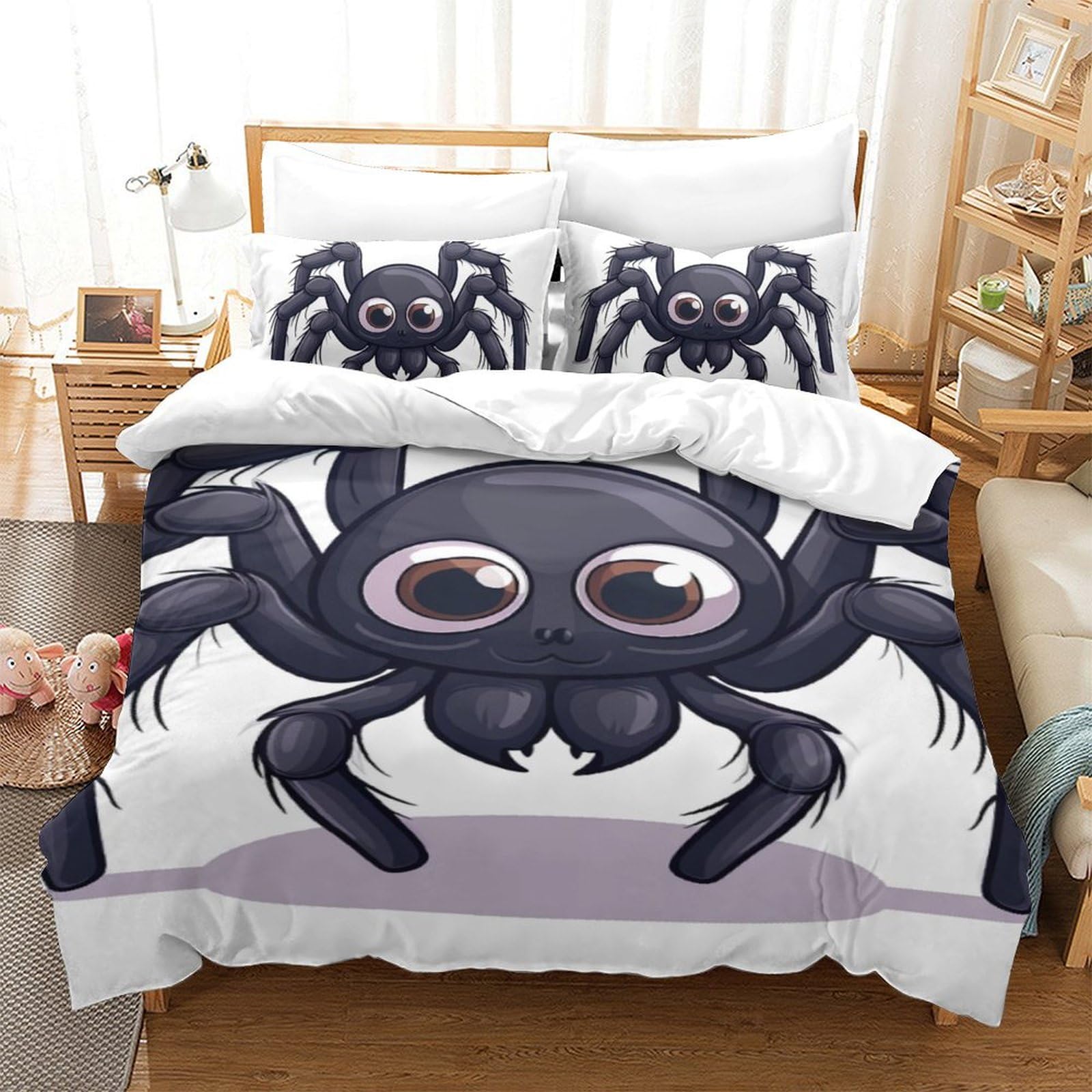 Housse de couette araignée 3D 140x200 parure lit 3 pièces