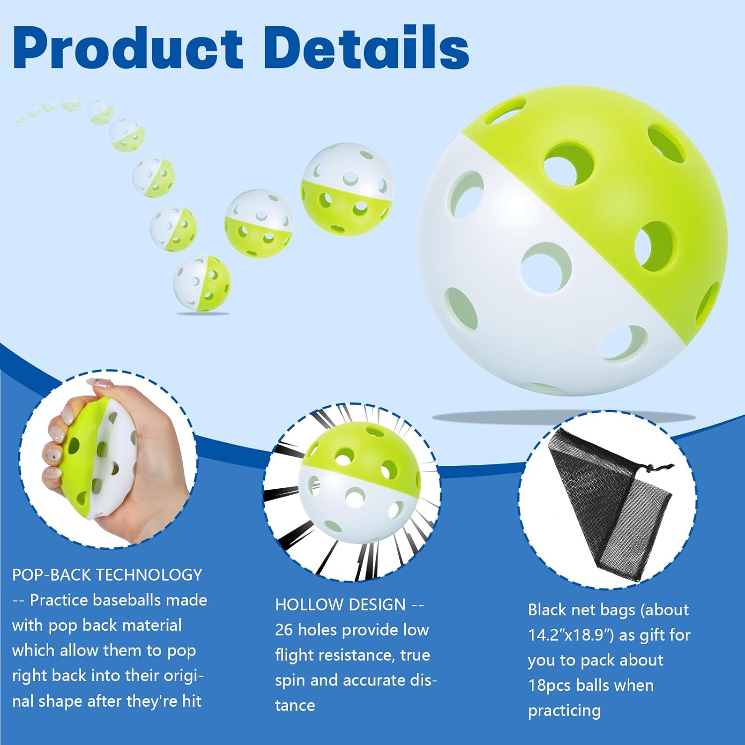 Coopay 18/36 Pack Baseball Practice Balls Plastic Training Balls Lightweight Hollow Softballs for Hitting, Baseball Training Indoor Outdoor Use