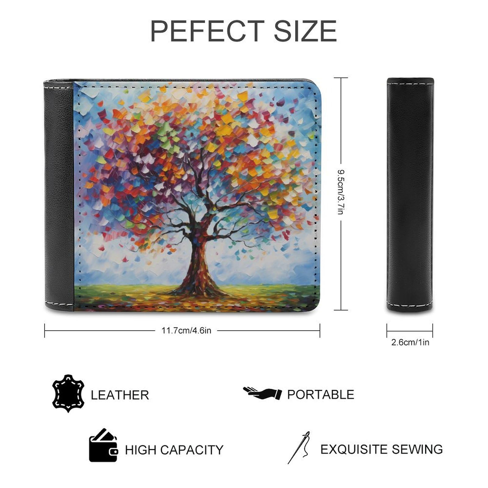 Colorful Tree Painting Funny Billfold Wallet Credit Card Holder Slim Passcase Pouch Purse for Men Women