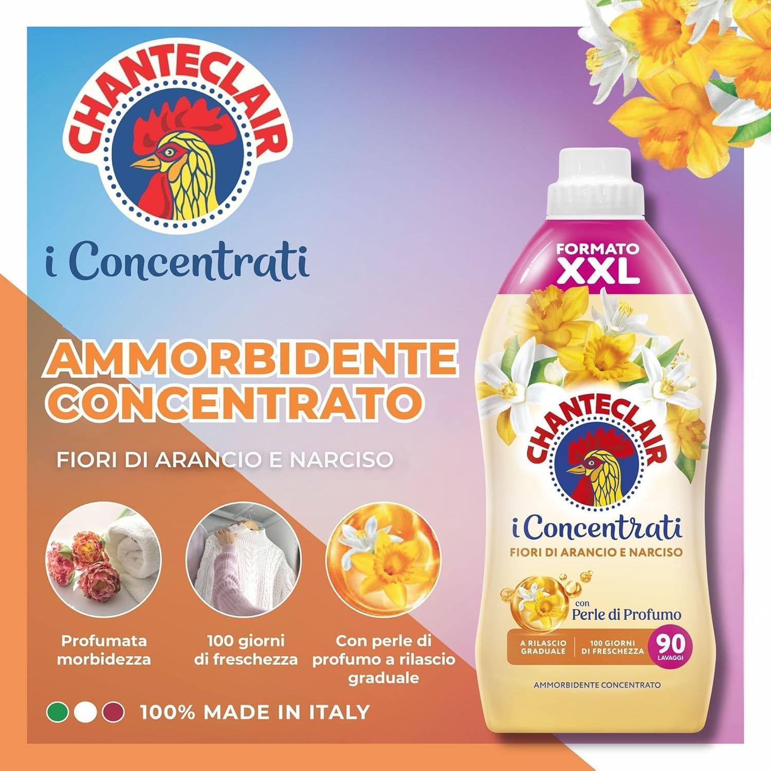 8x Chanteclair Weichspüler Konzentrat Orangenblüte und Narzisse – 90 Waschgänge, 1800ml + Beni Culinari Kostenloser Schlüsselanhänger