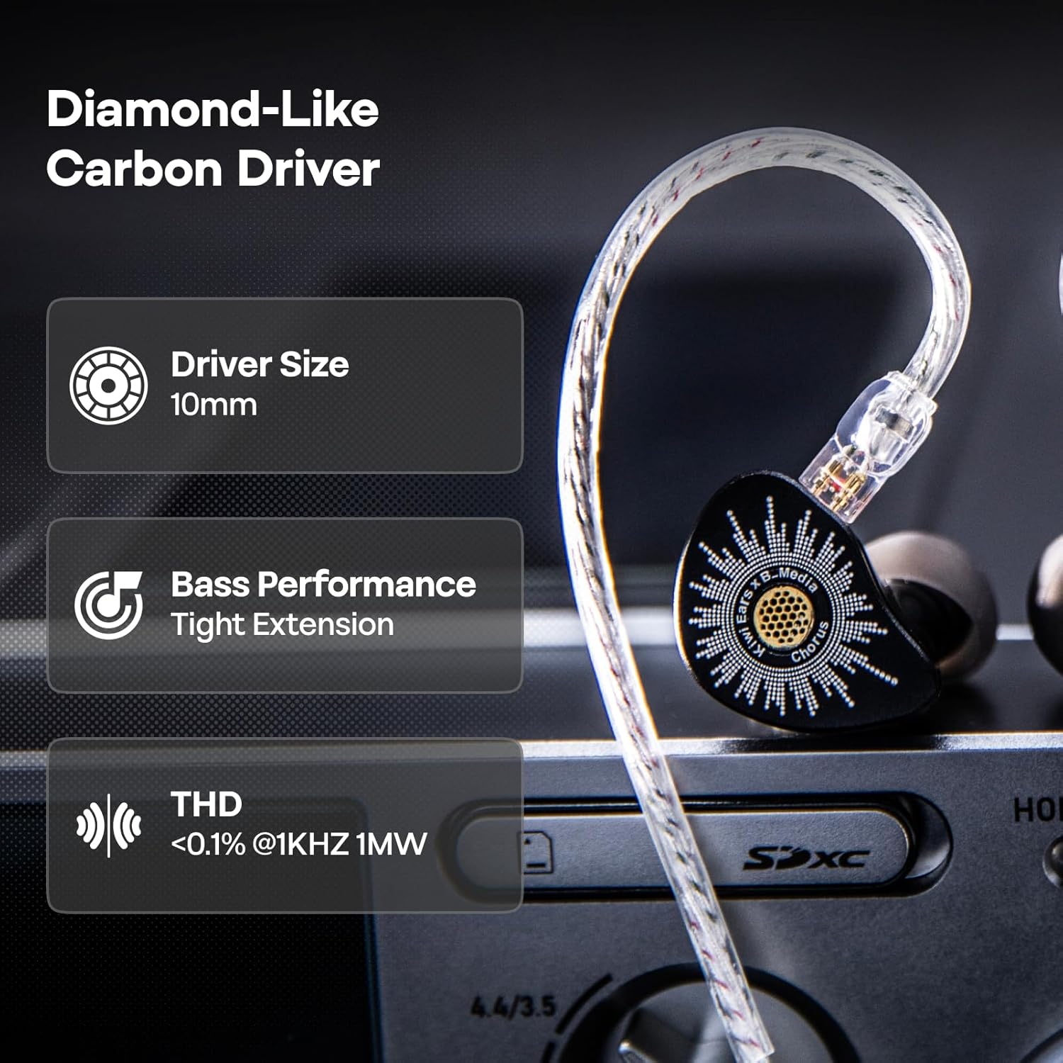 Linsoul Kiwi Ears x B_Media: Chorus in Ear Monitor,DLC Diaphragm Dynamic Driver Wired Earbuds CNC Metal Faceplate IEM,with Dual Silver-Plated Cable,Earphones for Audiophile (1, Black, 3.5mm No Mic)
