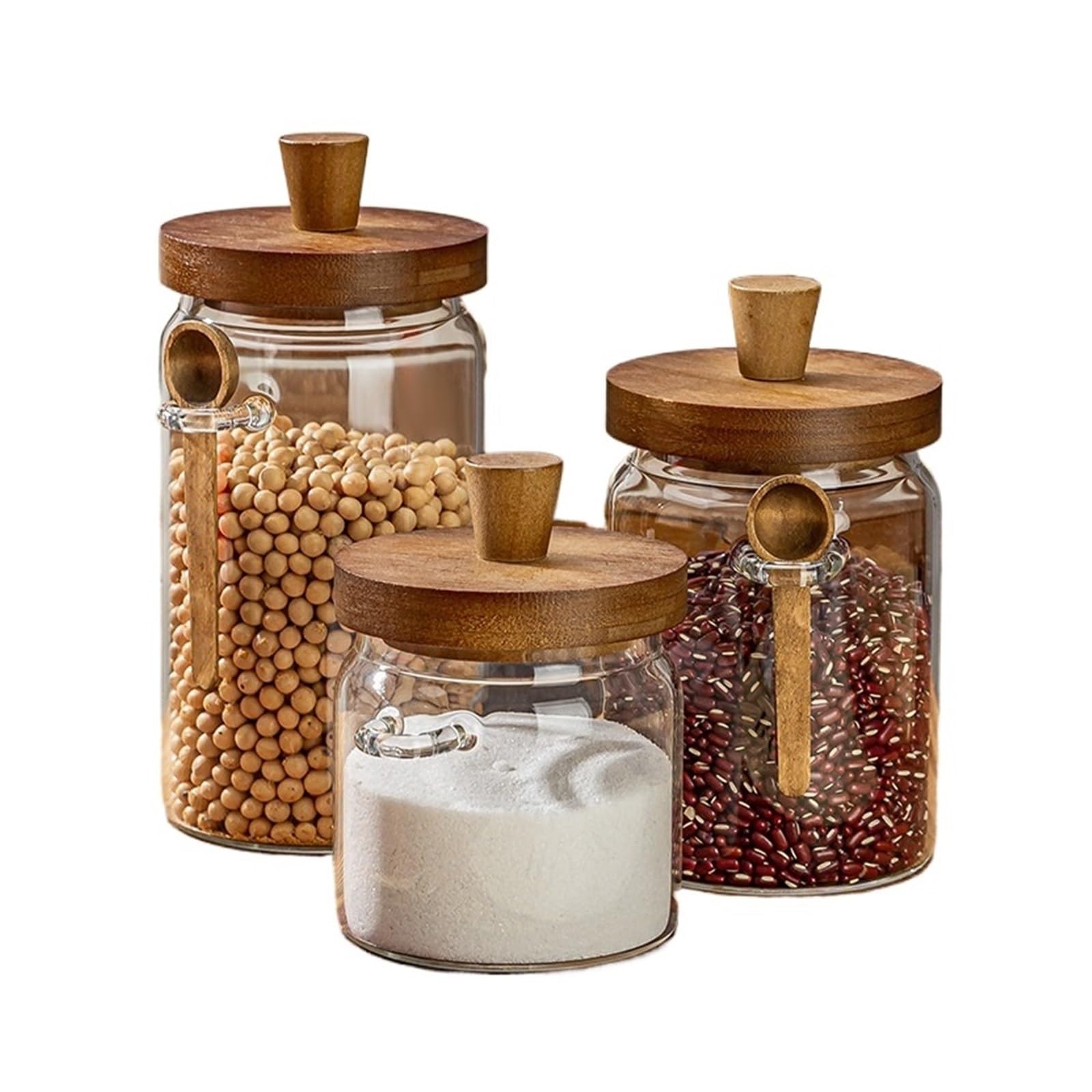 HYFEUOKF Coffee Bean Storage Jar Airtight Glass Container Press-type Tea Moisture-proof(500+750+950ml)